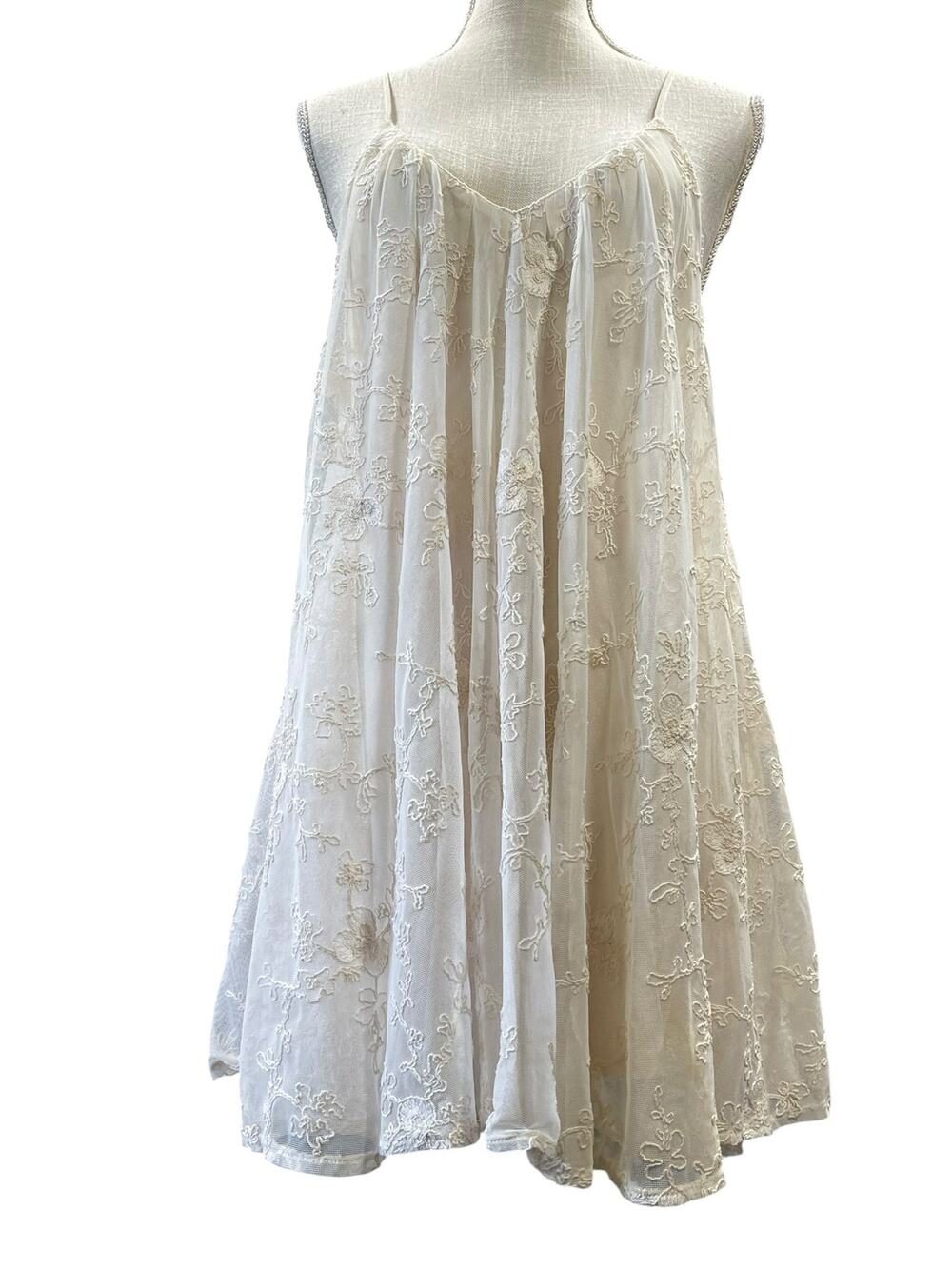 Zara Ecru White All Over Embroidered Lingerie Camisole Slip Mini Dress Size S
